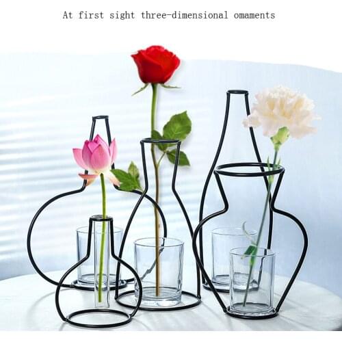 Home small fresh flower arrangement vase metal iron crafts vase living room dining table art flower arrangement