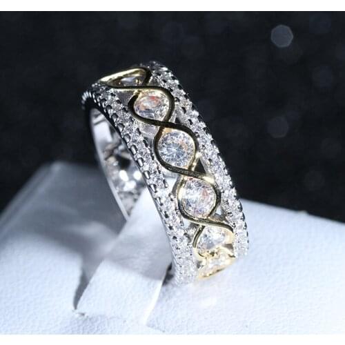 Elegance Hollow-out Plated Gold Color CZ Ring Fashion Party Jewelry Double Color Elegant Wedding Band Women Rings US Size 6-10