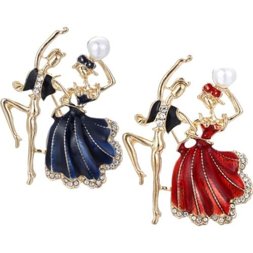 Enamel Dance Lady Gentlemen Dancer Brooch Pin Jewelry Ball Collar Badge