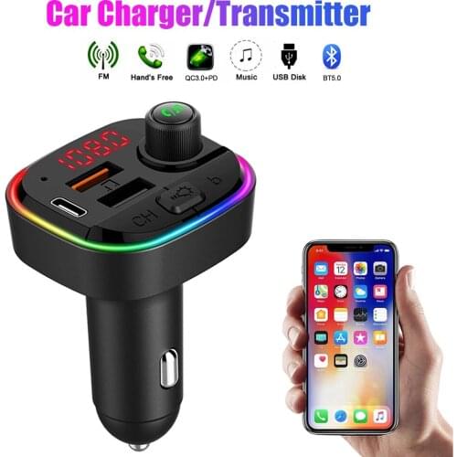 Bluetooth-compatible 5.0 FM Transmitter QC3.0+PD USB Charger Adapter Car MP3 Player Handsfree Car Kit with Bass Audio Backlit