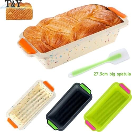 T&Y 1pc New Design Non-Stick Silicone Baking Tray for Toast, Rectangular Heat Resistant Bread Baking Mold with Big Spatula