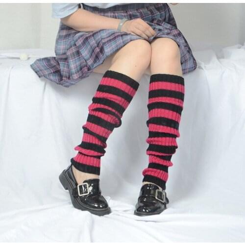 Leg Warmers Korean Socks For Women Autumn Winter Candy Color Wide Stripes Over The Knee Long Tube Pile Socks Warm Leg Covers