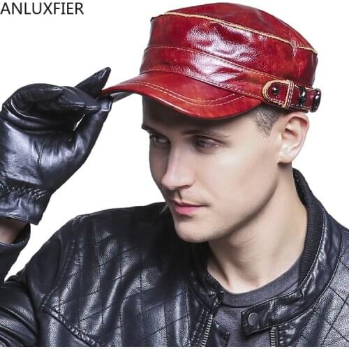 H6948 Genuine Leather Visor Hat Mens Spring Autumn Winter Thin Casual Flat Top Cap Sheepskin Fashion Leisure Youth Male Caps