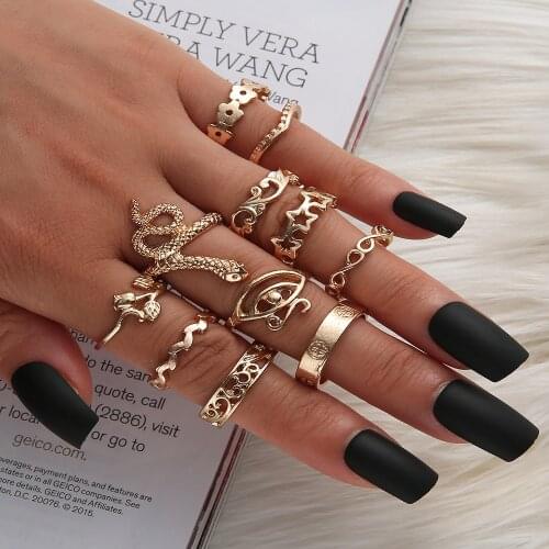 11pcs/Set BOHO Star Snake Knuckle Rings set For Women Eye Flower shape Geometric Finger Ring Girls Fashion Jewelry Gift