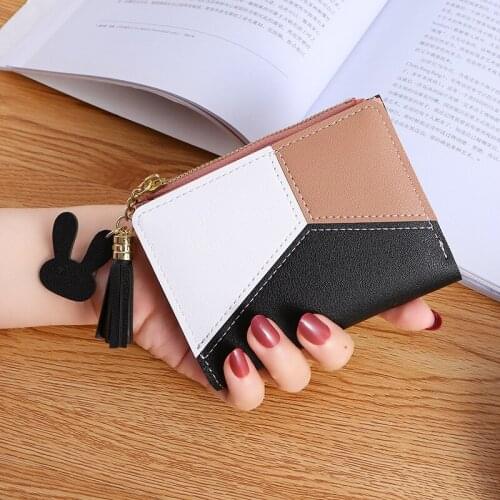 Zipper Hasp Short womens wallet 2020 Patchwork Small womens purse Tassel Thin Female leather wallet Fashion woman card holder