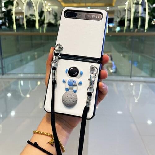 DIY Leather Crossbody Strap Rope Case Cover For Samsung Galaxy Z Flip 5G Fashion Cute Astronaut Conque Cover For F7070 F7000