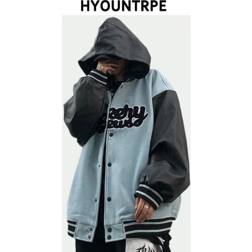 High Street Patchwork Baseball Jackets Men New Casual Detachable Hooded Bomber Coat Fashion Embroidery Streetwear Hip Hop Jacket