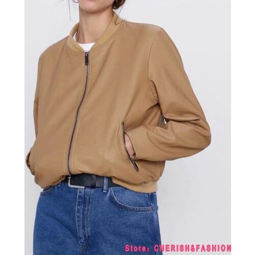 Brand New Pu Leather Jacket Women Fashion Bright Colors Brown Motorcycle Coat Short Faux Leather Biker Jacket Soft Jacket Female