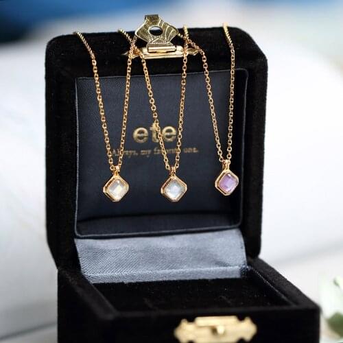 LAMOON 925 Silver Necklace For Women Square Natural Amethyst Topaz Shell Pendant 14K Light Gold Plated Fine Jewelry LMNI151