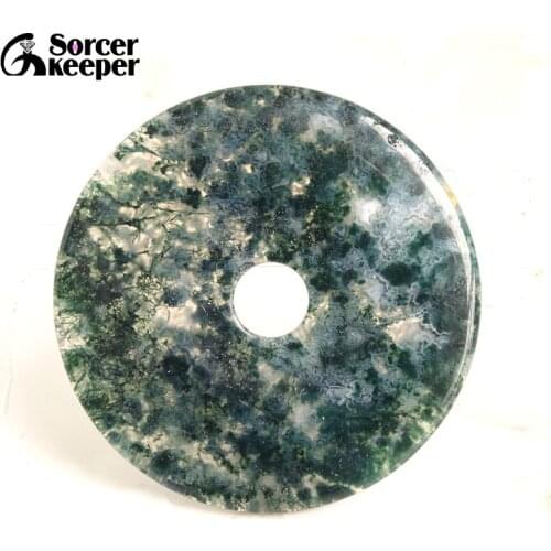 Fashion Jewelry Natural Dendritic Moss Agates Stone Round Shape Donut Pendant Necklace Timeless Gift For Girl Friend BE740