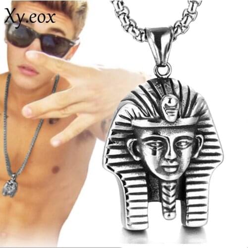 Mens Retro Stainless Steel Egyptian Pharaoh Pendant 24inch Chain Necklace
