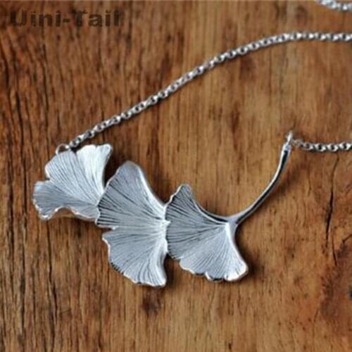 Uini-Tail new best selling 925 sterling silver fresh natural ginkgo leaf necklace girls birthday gift handmade creative Korea