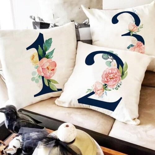New Number Flower Art Printed Pillowcases Car Sofa Cushion Cover Solid Office Home Simple Throw Pillow Case Decoration Cojines
