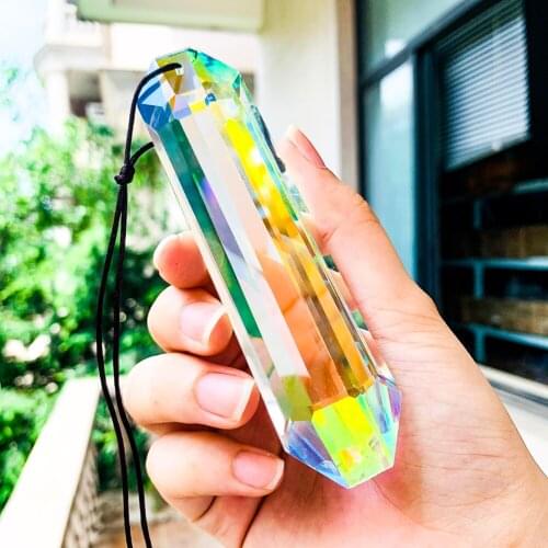 Fire Polished AB Color Long Strip Grid Crystal Prism Chandelier Rainbow Aurora DIY Weding Props Night Lightng Home Decor Pendant