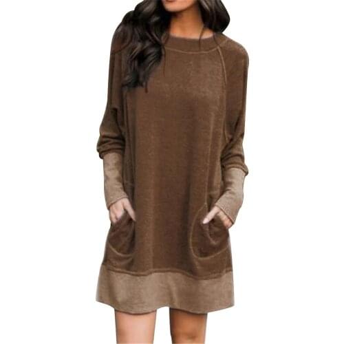 Autumn Plus Size Dresses Women O Neck Long Sleeve Pockets Loose Oversized Dress Sweatshirt Pullover Dress Streetwear 5XL