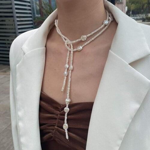 Fashion Jewelry Baroque Freshwater Pearl Sweater Chain Necklace Necklace Shaped Pearl Simple and Wild Personality