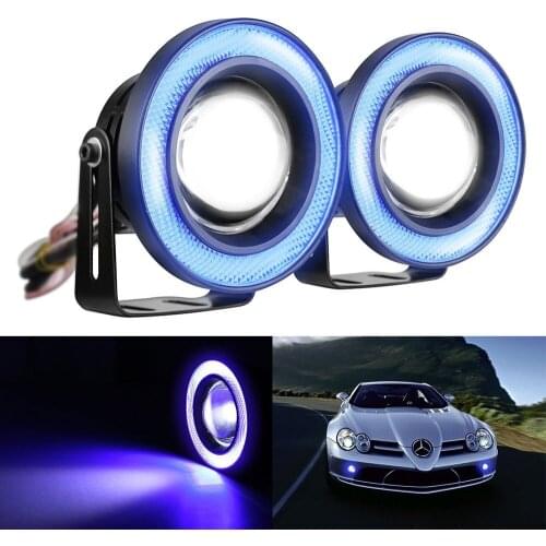 2pcs High Power 2.5"/3" /3.5" Projector Universal LED Fog Light Blue COB Halo Angel Eye Rings