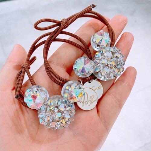 Disney cute hair rope kawaii full drill Mickey ball head tie rubber band girl little flower colourful crystal rubber band