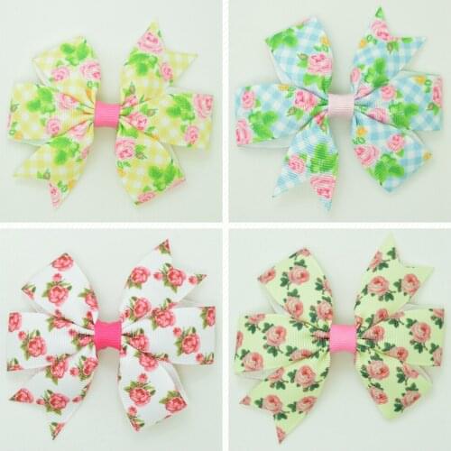 SUPWRF 3.1'' Flowers kids hair accessories hair bow With Clip hair Printed Ribbon headwear wholesale 20 PCS T0929