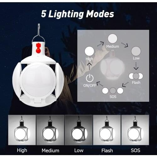 LED Camping Light USB Rechargeable Bulb Outdoor Camping Lamp 5 Modes Portable Lanterns Emergency Garage Lights For BBQ Hiking