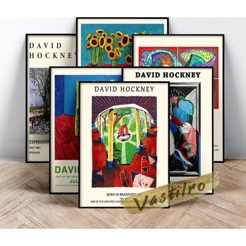 David Hockney Exhibition Poster, Hockney GoghS Chair Oil Painting, David Sunflower Art Prints, Living Room Corridor Wall Decor