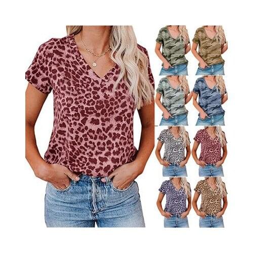 Woman Tshirts New Summer 2021 Short Sleeve Printed Leisure Leopard Grain Camouflage Printed v-neck Harajuku T Shirt Women BX061
