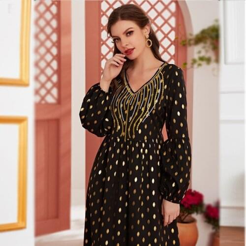 Islamic Dubai Ethnic Middle East Clothing Maxi Dress for Women Embroidery Eid Ramadan Loose Abaya Muslim Long Sleeve Arabic Oma
