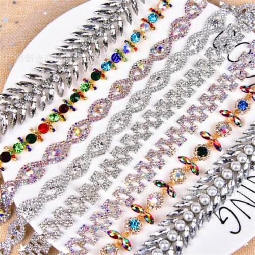 1-2cm width x 2yards length, glass stones Rhinestones strap sticker Trimming sew-on rhinestones chain HH149