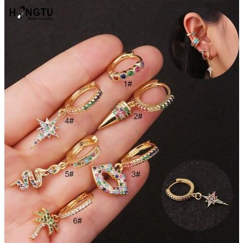 1PC Colorful Zircon Ear Piercing Buckle Earrings for Women Snake Tree Copper Simple Boho Small Earrings Stud Thin Hoops Gift 8mm