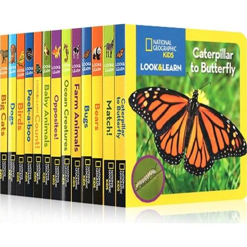 12 Books/set National Geographic kid look &learn English Picture Books Baby CardBoard Book Learning Encyclopedia Animals 15*15cm