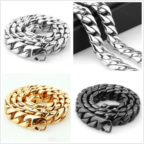 15mm 7-40'' Cool Punk Stainless Steel Gold/Silver Color/Black Cut Cuban Chain Mens Boys Jewelry Necklace Or Bracelet Xmas Gift