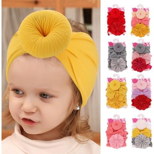 3Pcs/set Cute India Knot Newborn Baby Girl Headbands Flower Bows Elastic Hair Bands Soft Nylon Baby Headband Hair Accessories
