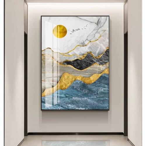 Abstract Mountain Peak Picture Home Decor Wall Art Canvas Painting Gold Sun Marble Geometry Scenery Posters Prints for Bedroom