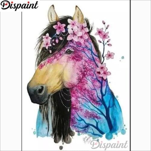 Dispaint Full Diamond "Color horse flower" DIY 5D Diamond Painting Cross Stitch Home Decor Picture Of Rhinestone Handmade A25799