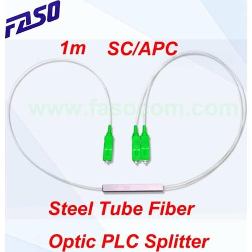 1m 1x2 SC/APC Connector SM 0.9mm Steel Tube FTTH Fiber Optic PLC Splitter