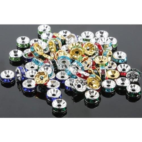 8mm 50pcs Silver Crystal Rhinestone Rondelles Loose Spacer Beads For DIY Bracelet Necklace Jewelry Findings Making Accessories