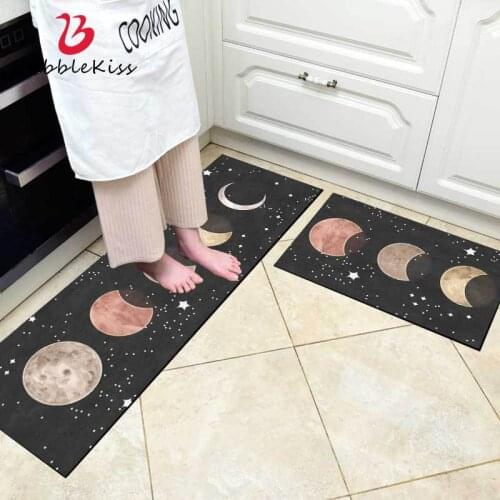 Bubble Kiss Black Kitchen Carpet Modern Bathroom Non-Slip Rugs Starry Sky Pattern Living Room Decor Carpets Oilproof Kitchen Mat