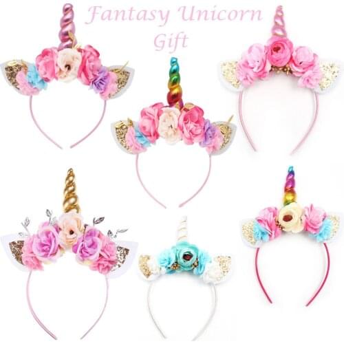 Unicorn Horn Kids Flower HairBand Headband Party Fancy Dress Costume Magical