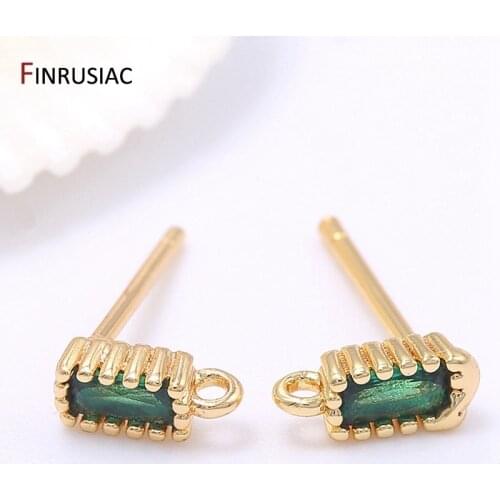 Trendy New Design Rectangle Shape Green Zircon Earring Hook DIY Making Earrings Findings 14K Gold Accessories Wholesale