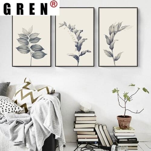 GREN Vintage Gray Plant Herbal Medicine Canvas Painting Wall Art Print Poster Picture Modern Living Room Home Decor