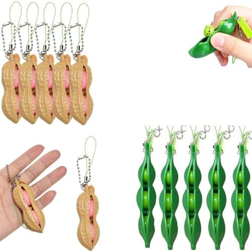 Fidget Toy Squishies Bean Stress Reliever Decompression Keychain Infinite Squeeze Edamame Antistress Toys Decorations Kids Gift