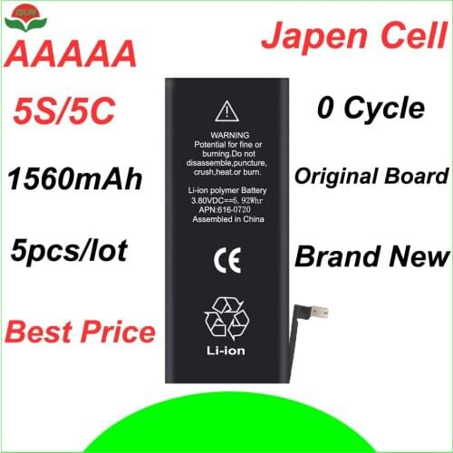 ISUN 5pcs/lot original quality 0 cycle mobile battery for iPhone battery 5S 5C 1560mAh 3.7V battery replacement