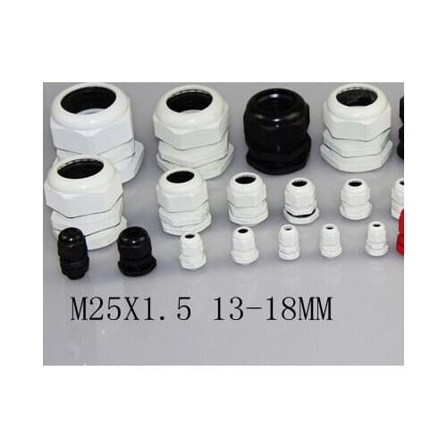 M25X1.5 13-18MM Cable Glands Nylon plastic waterproof Waterproof Gasket Plastic Cable Gland 50PCS