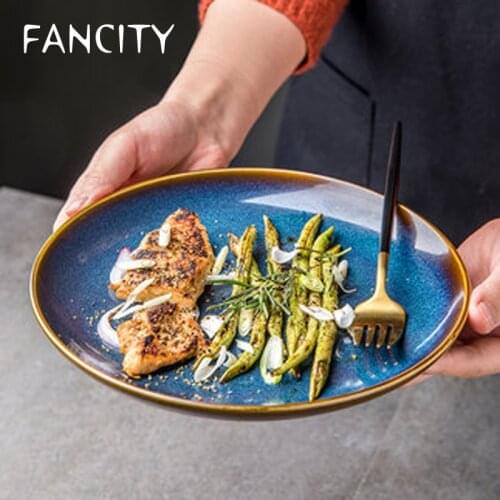 FANCITY Nordic ceramic dishes, home dining dishes, simple shallow dishes, creative discs, steak dishes, pasta dishes