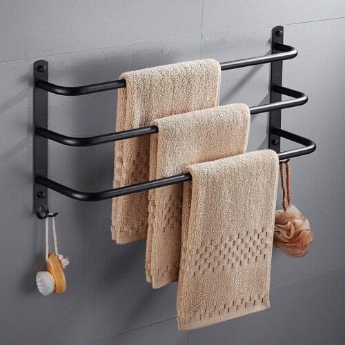 Creative Black Paint Towel Rack Toilet Three-layer Towel Bar 40/50/60cm Towel Rack Bathroom Hardware Kit Cardinal Bathroom Towel