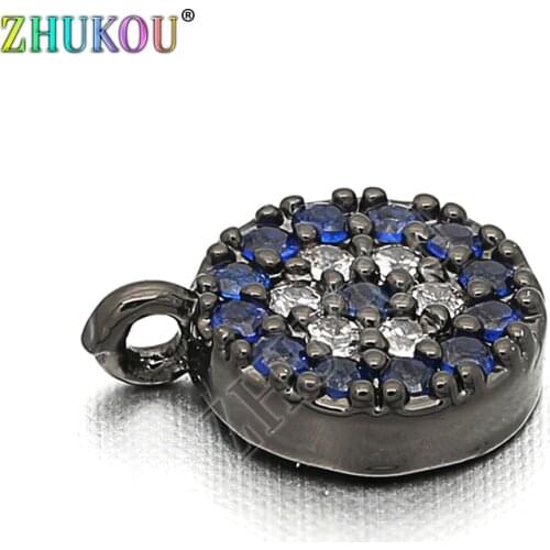 7mm Brass Cubic Zirconia Round Charms Pendants DIY Jewelry Findings Accessories, Hole: 0.5mm, Model: VD29