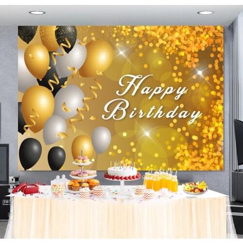 Laeacco Birthday Party Banner Poster Backdrop Golden Polka Dots Ribbons Glitter Stars Decor Photography Background Photo Studio