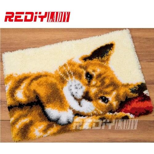 Hot Latch Hook Rug Kits DIY Needlework Unfinished Crocheting Rug Yarn Cushion Mat Cat in Sleep Embroidery Carpet Free Shipping