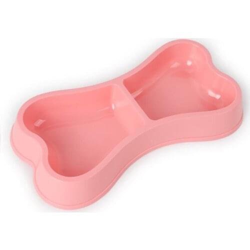Pet Bowls 2-Section Creative Cute Bone Shape Dog Bowl Pet Feeding Bowls Candy Color Plastic Bone Dog Double Bowl Pet Supplies