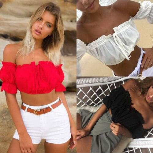 Fashion Women Ladies Clothing Blouse Tops Off Shoulder Casual Short Sleeve Loose Top Blouse Women Clothes